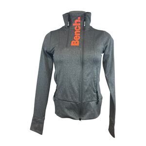 Bench Women's Zip Up Athleisure Jacket Asymmetrical Gray Mock Neck Thumbholes XS